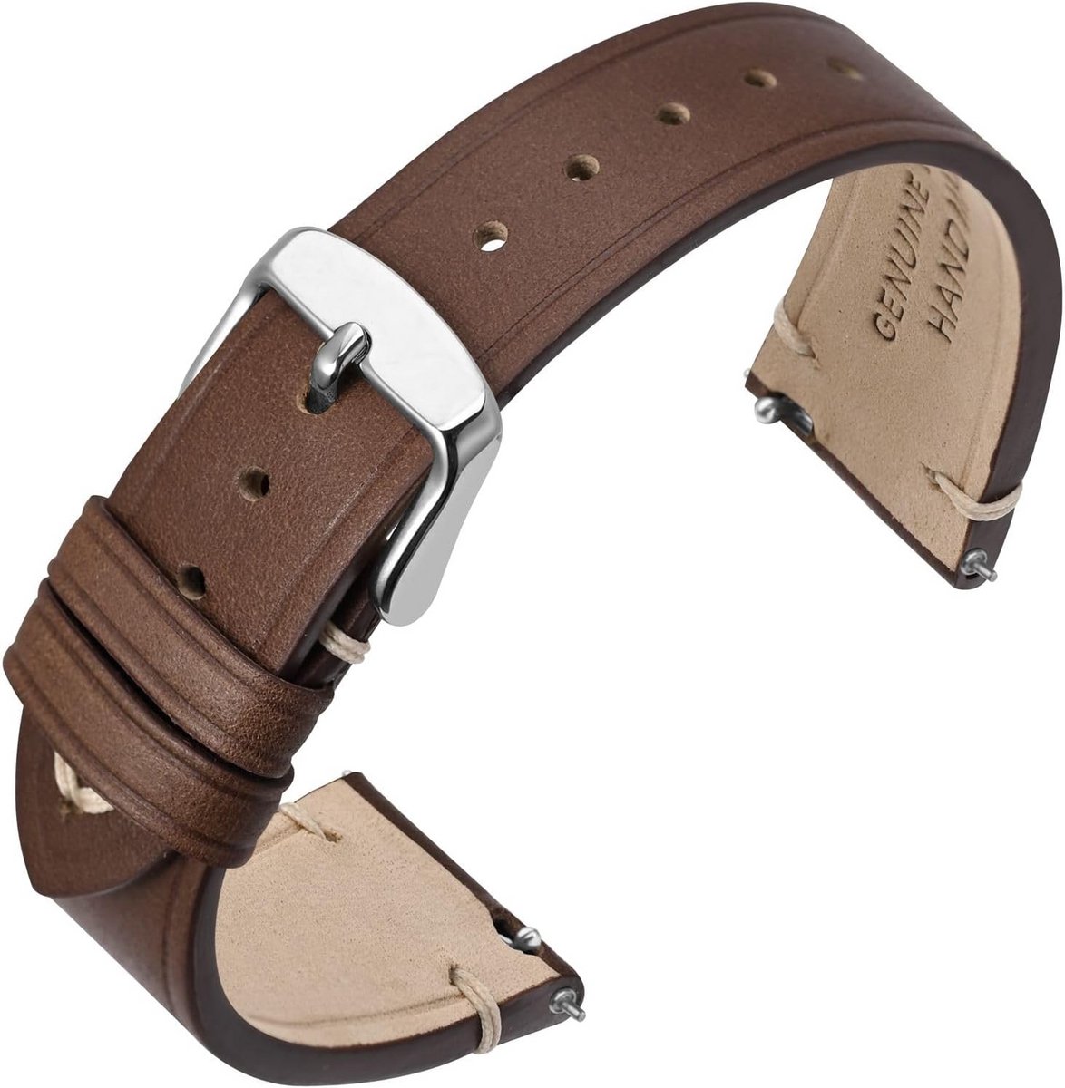 Dunne Leren Horlogeband 18mm 20mm 22mm - Echt Leer met Zilverkleurige Gesp - Snelwissel