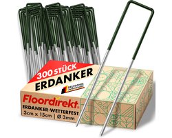 FLOORDIREKT Grondanker Haringen voor Kunstgras - XXL-Pakket - Stabiele & Corrosiebestendige - Voor Kunstgras, Onkruidvlies, Schutting, Tent, Camping & Tuin - Gemaakt van Ijzerdraad - 300 stuks - 15 x 3 cm