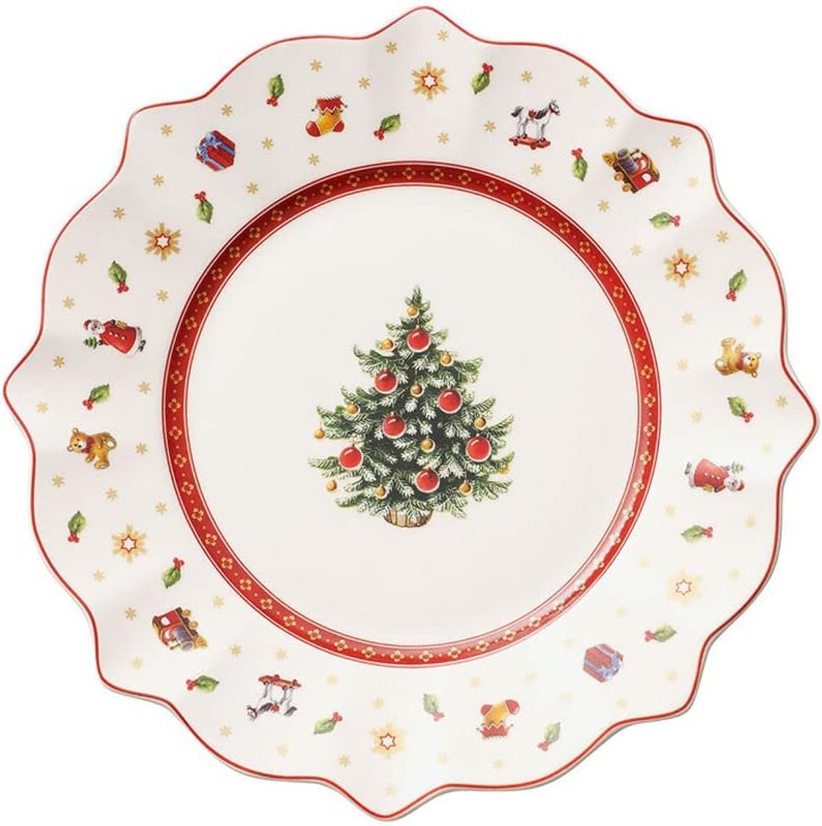 Set van 6 Witte Ontbijtborden Rond Porselein 24 cm Kerstthema