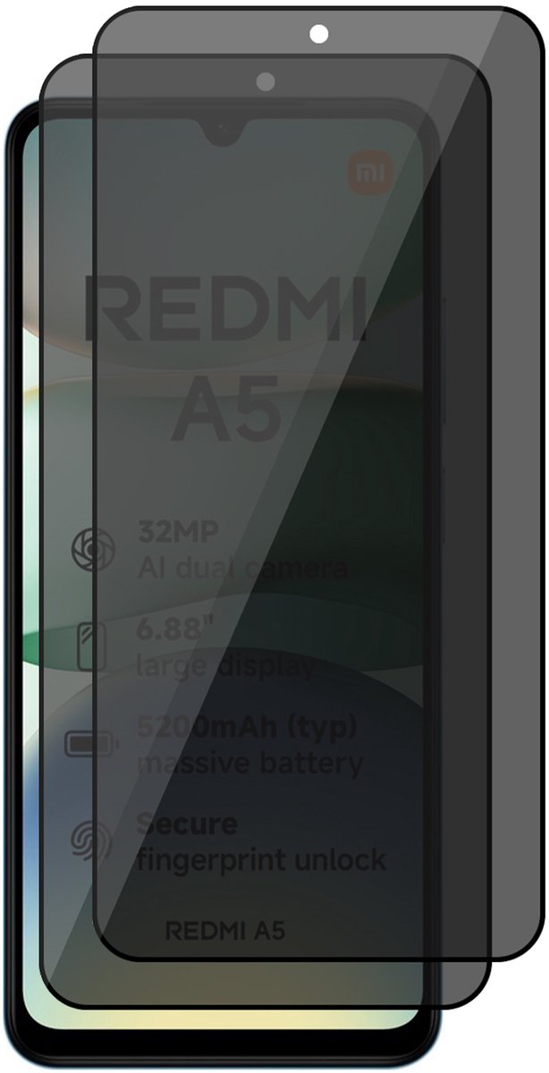 Privacy Screenprotector geschikt voor Xiaomi Redmi A5 4G / POCO C71 4G - 2x Volledig Dekkend Glas Screen Protector