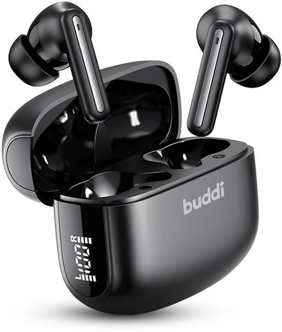 Buddi Draadloze Oordopjes - Bluetooth Oordopjes - Oortjes Draadloos - Noise Cancelling - LED Display - Met Microfoon - Touch Controls - ANC + ENC - Zwart