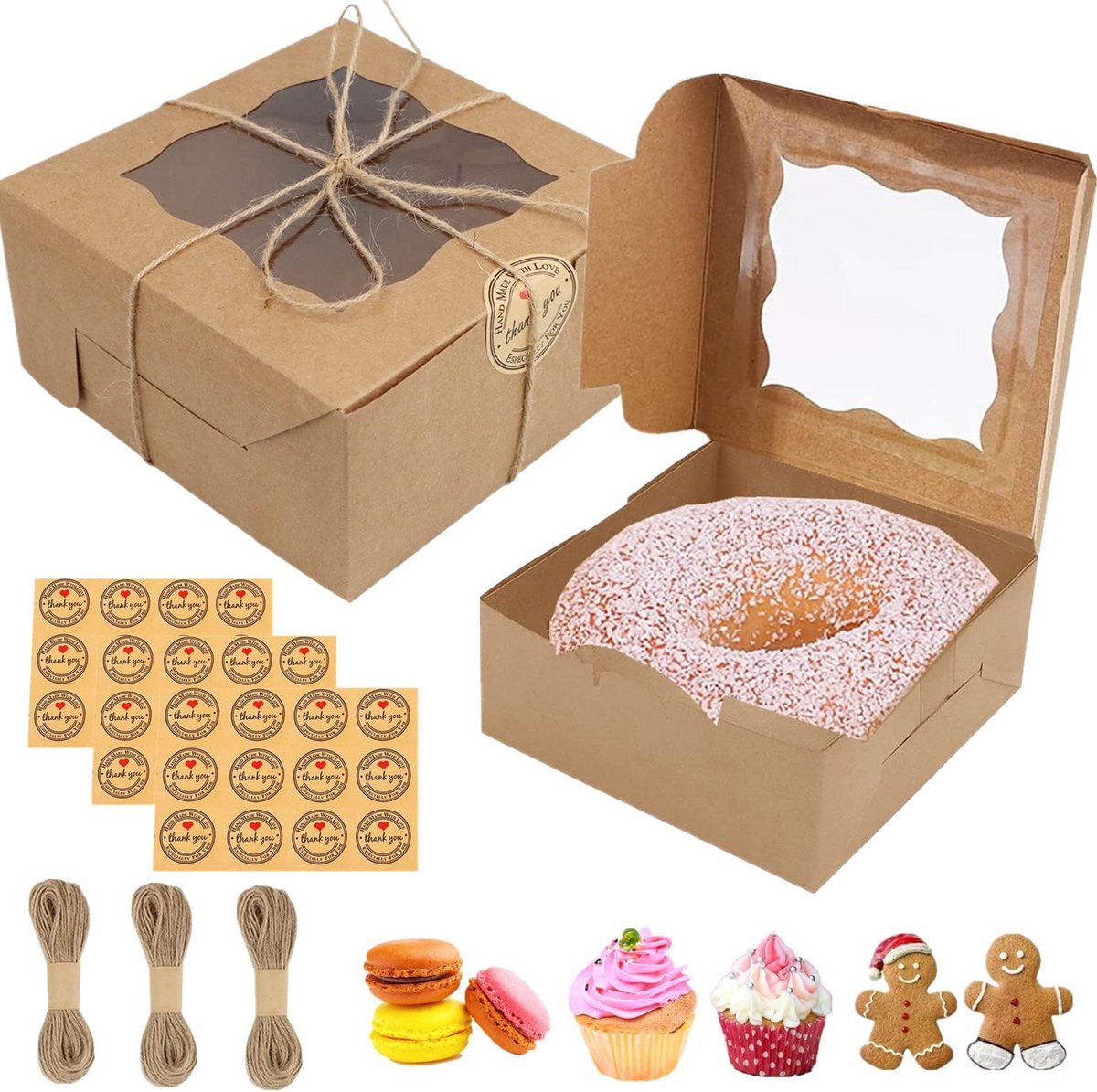30 Stuks Craft Kartonnen Bakdozen met Venster voor Gebak en Koekjes