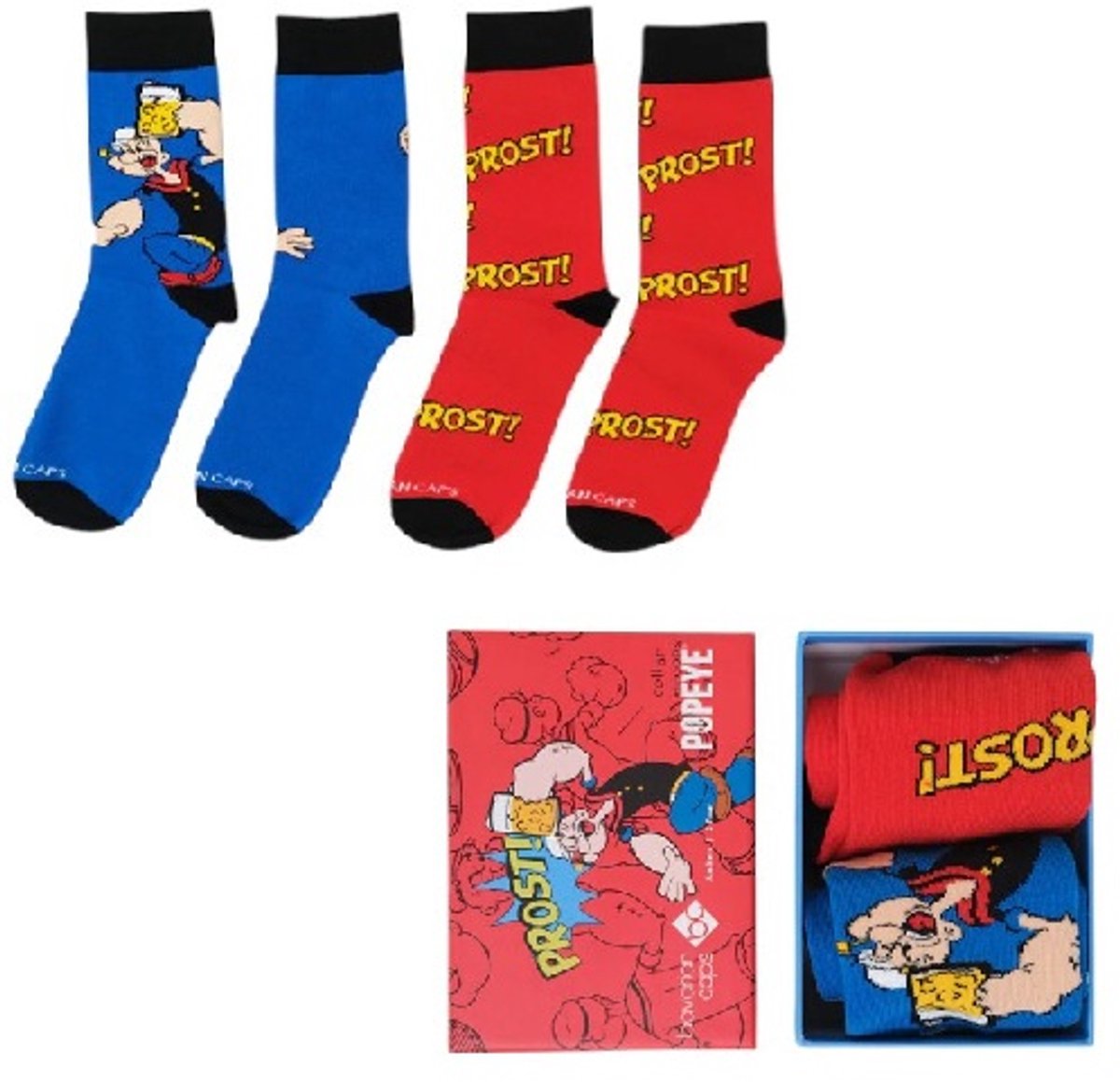 Popeye & Prost – Sportsokken Box – Rood en Blauw – Bavarian Caps – 36-40