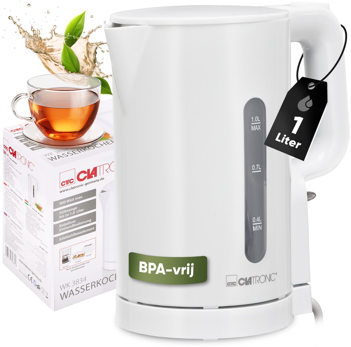 Clatronic WK 3834 - Waterkoker - geschikt voor de Camping -1Liter -900W -Wit — afbeelding 5