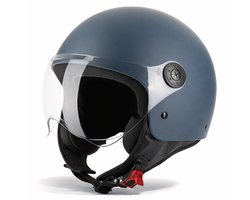 VINZ Duoro Jethelm met Vizier - Scooterhelm & Motorhelm & Brommerhelm & Snorfietshelm - ECE 22.06 goedgekeurd - Lichtgewicht - Inclusief Opbergzak - Donker Blauw - M