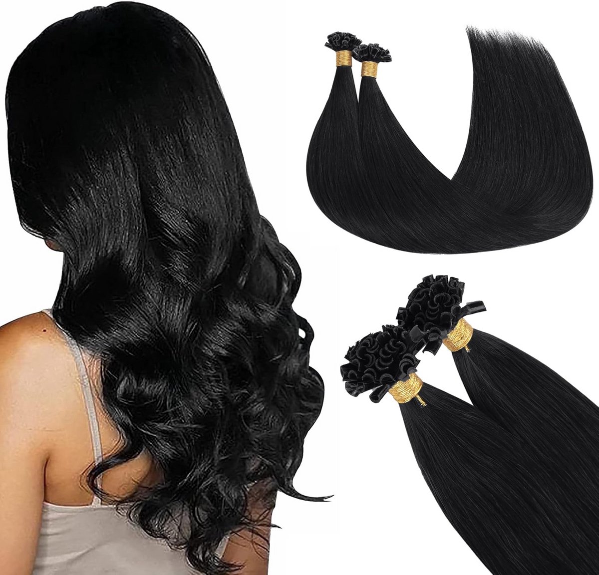 Echt Haar Extensions U-Tip 45 cm 50 Gram Diep Zwart Keratine Hot Fusion