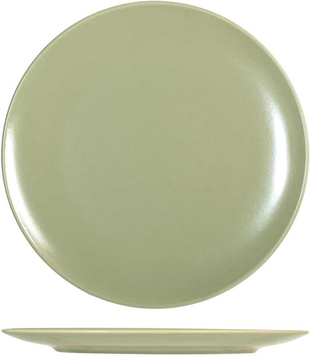 Set van 6 Platte Borden in Groen Steengoed - 26 cm Dinerborden