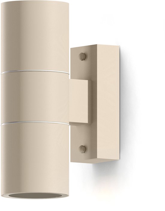 Lampe murale cylindrique couleur sable avec double sortie lumineuse.
