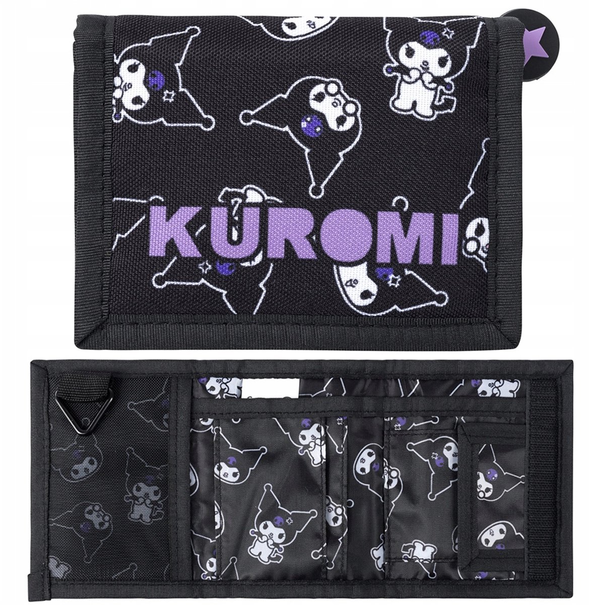 Kuromi Portemonnee – Kinder Portemonnee – Wallet met Klittenband – Sanrio Design – Stevige Kwaliteit – Zwart