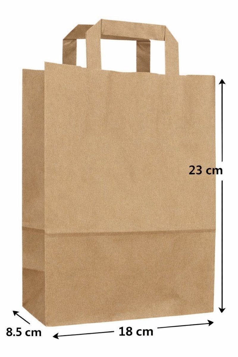 Bruine Kraft Tas (S) - Papieren Tassen - 18 x 8.5 x 23 cm - 25 stuks