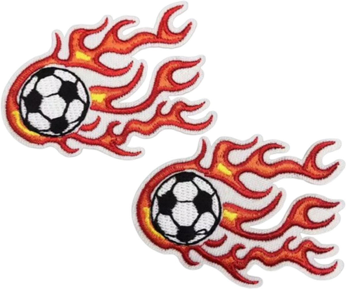 Strijkemblemen voetbal vuur - 2 stuks strijkembleem vuurbal - stofapplicatie voetbal - strijkapplicatie - kledingpatch