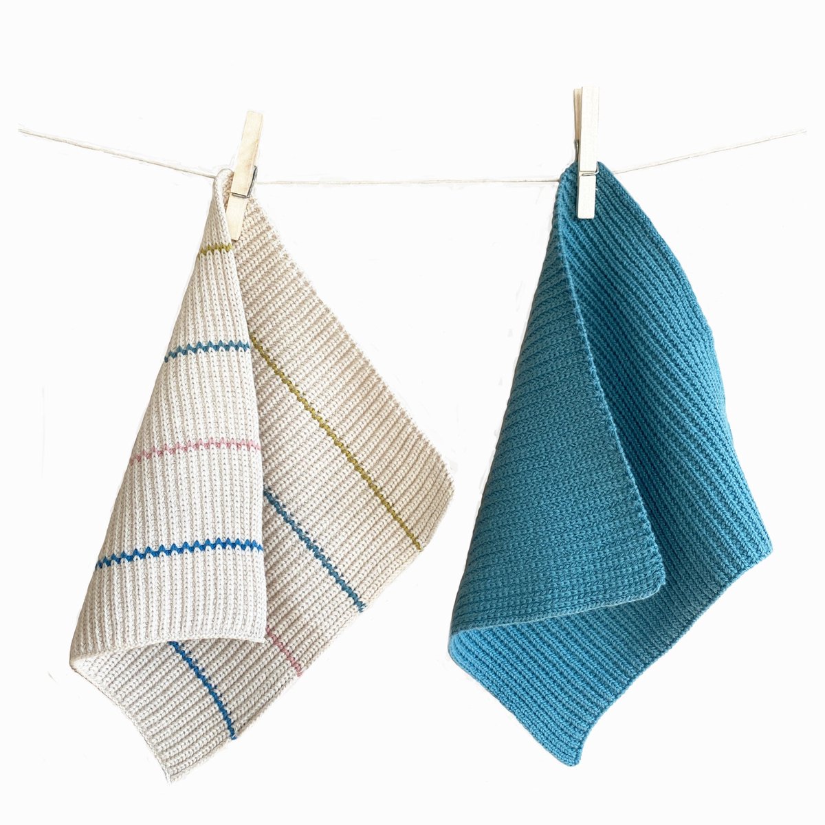Funky Doris - vaatdoekjes - blauw en gestreept - 2 stuks- gebreide stof - 100% eco tex katoen