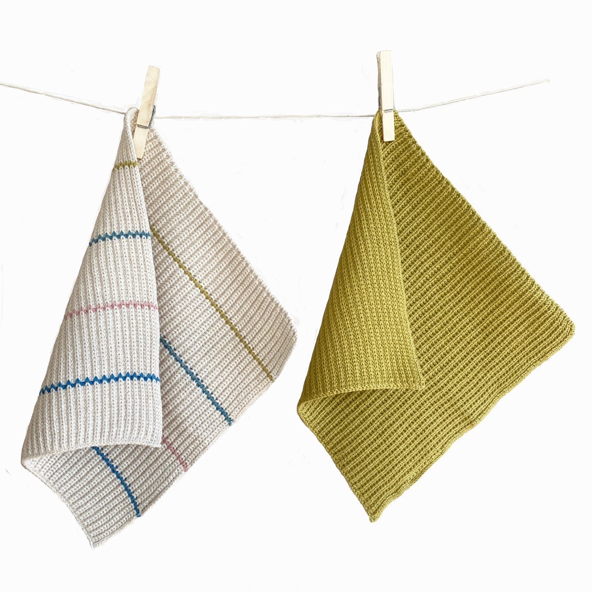 Funky Doris - vaatdoekjes - olijf en gestreept - 2 stuks- gebreide stof - 100% eco tex katoen