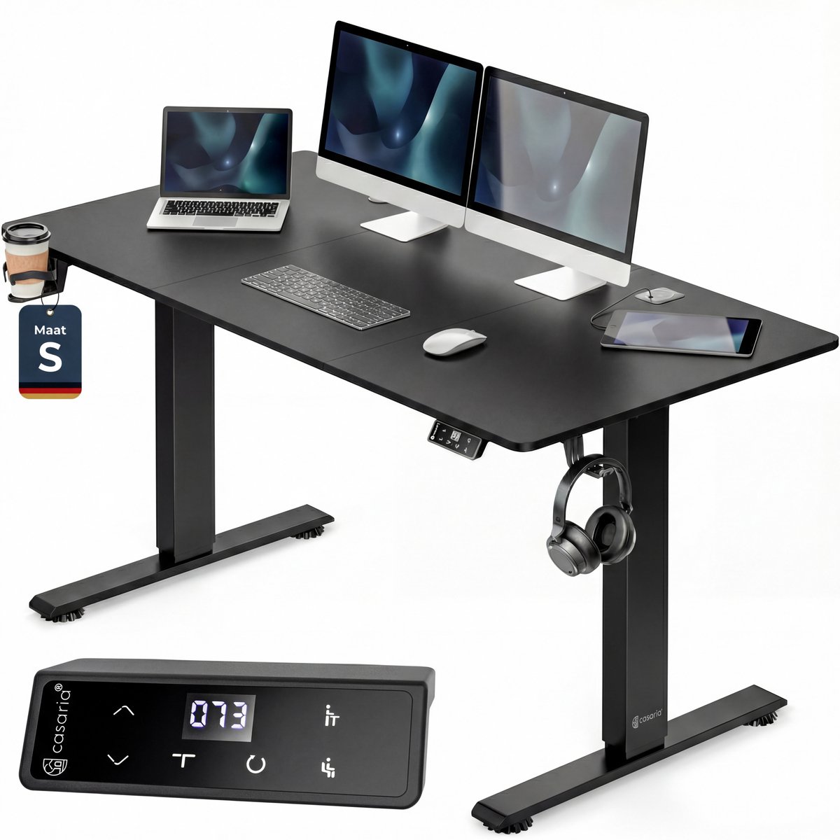 Casaria Zit sta bureau - Elektrisch Verstelbaar USB 120x60cm – Zwart