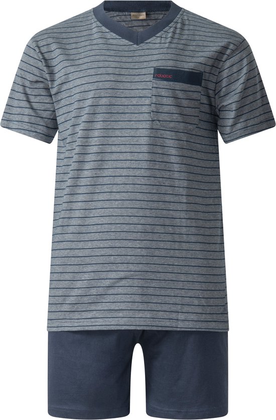 Gentlemen - heren shortama 412026 - korte heren pyjama - 100% katoen - V-hals - donkerblauw maat M
