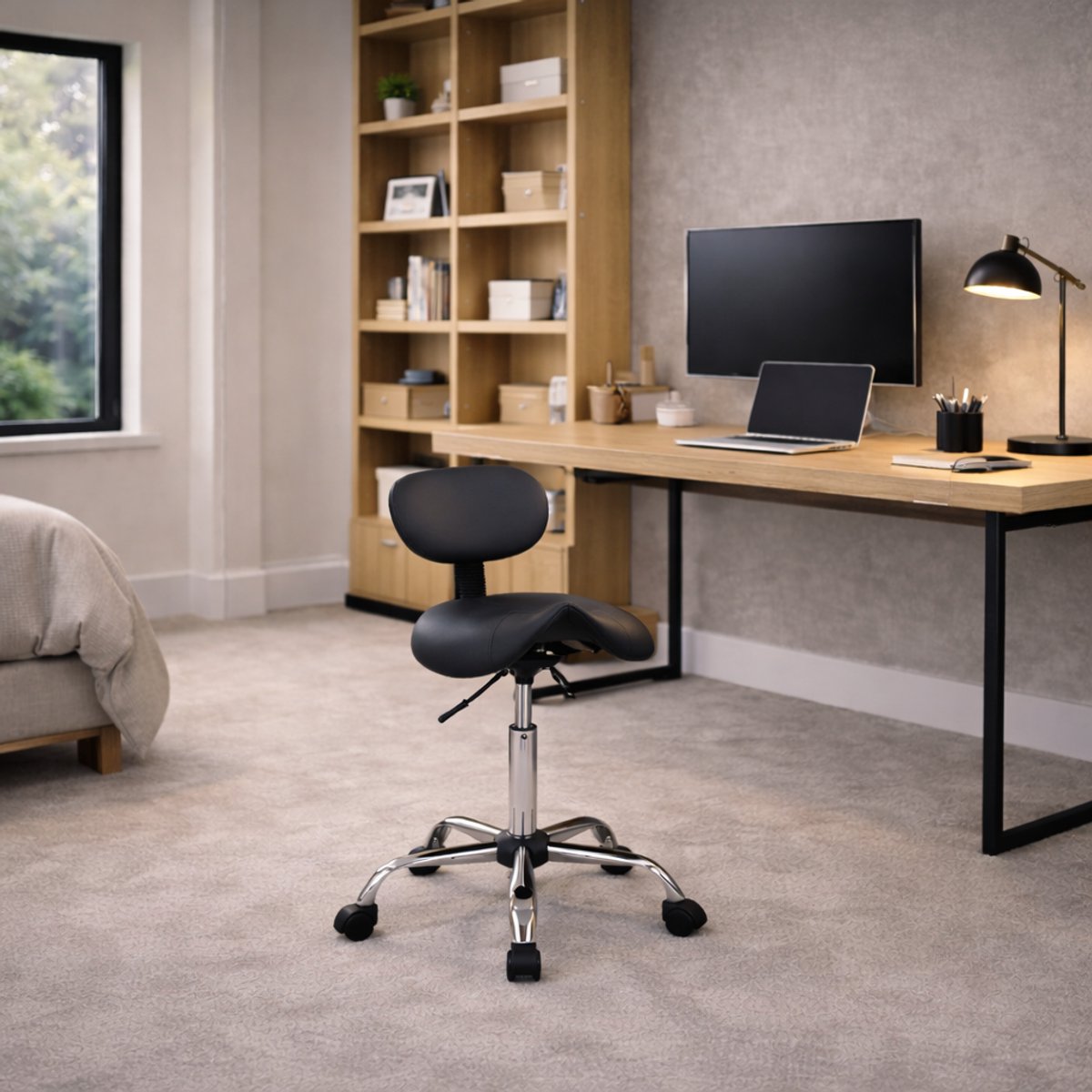 Fameilleur Zadelkruk met Rugleuning – In Hoogte Verstelbaar 55-65 cm | Ergonomisch & Comfortabel