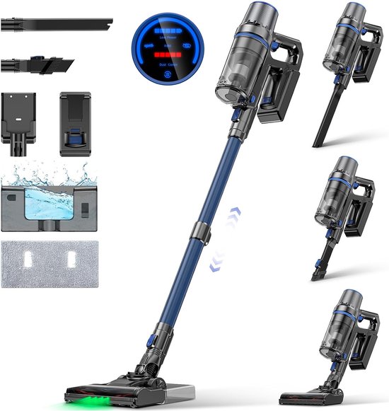 Olvy Steelstofzuiger Draadloos - Met Dweilfunctie - 5 Zuigniveaus - 350W - Vacuum Cleaner - Draadloze Snoerloze Stofzuiger - Zonder Zak - Op Accu - 35Kpa - Kruimeldief - steelstofzuiger vergelijking