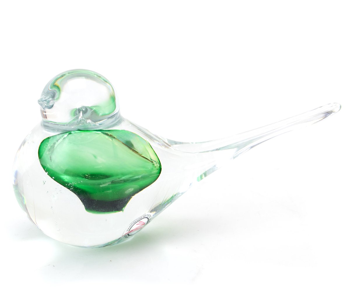 Groen Vogeltje van Boheems Kristal Glascadeau