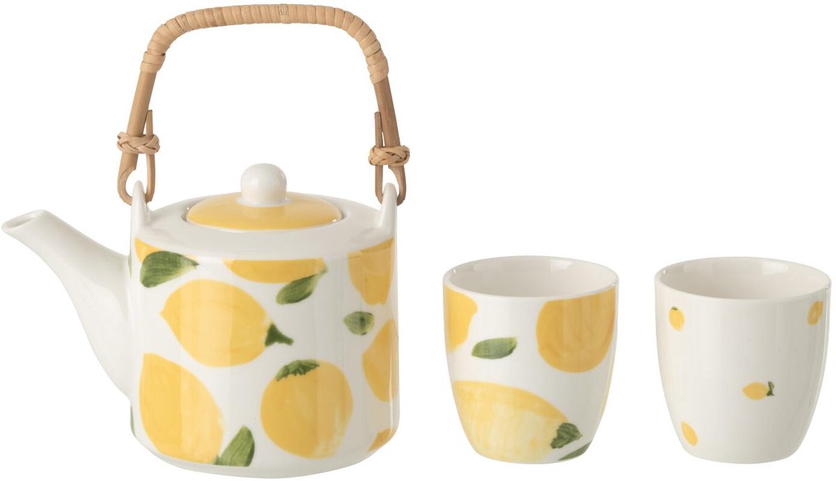 Theepot Kopjes Citroen - Keramiek Wit/Geel - 600 ml