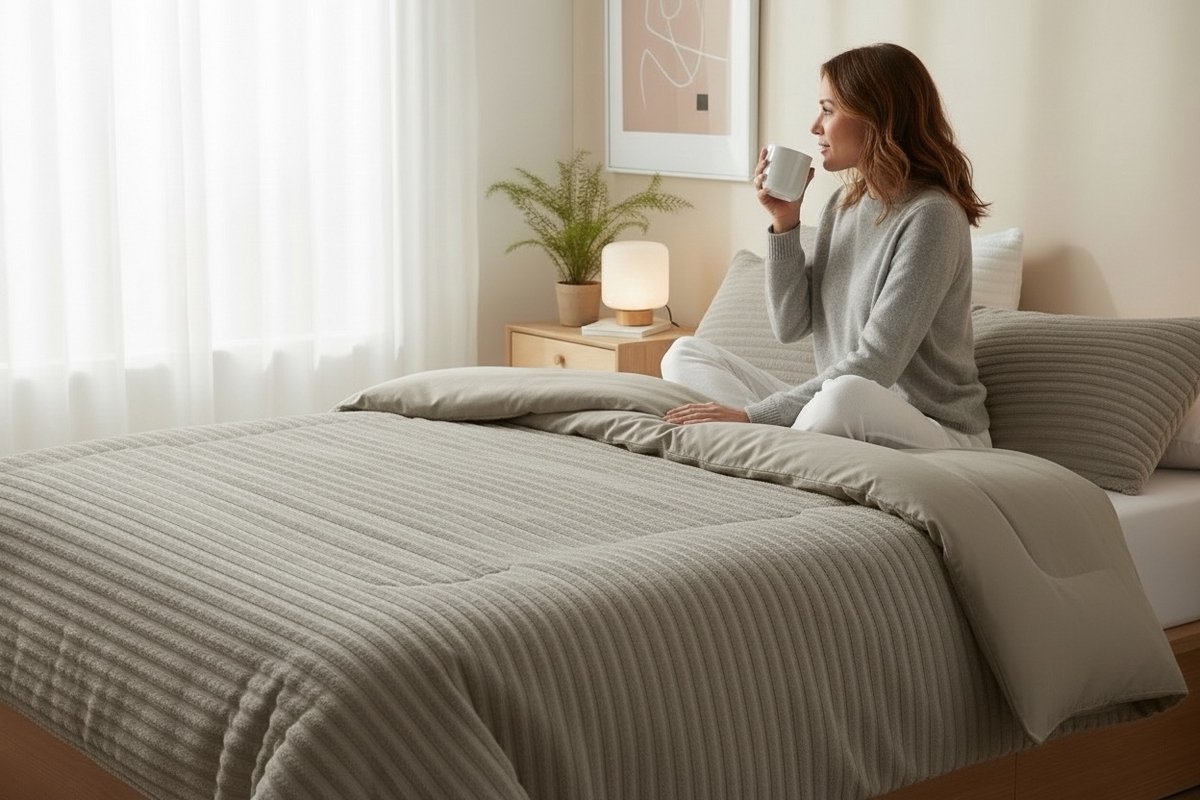 Bedsupplies - Lazy Dekbed - Dekbed Zonder Overtrek - Rib Teddy - 240x200 - Met Kussenslopen 60x70 - Taupe/Grijs