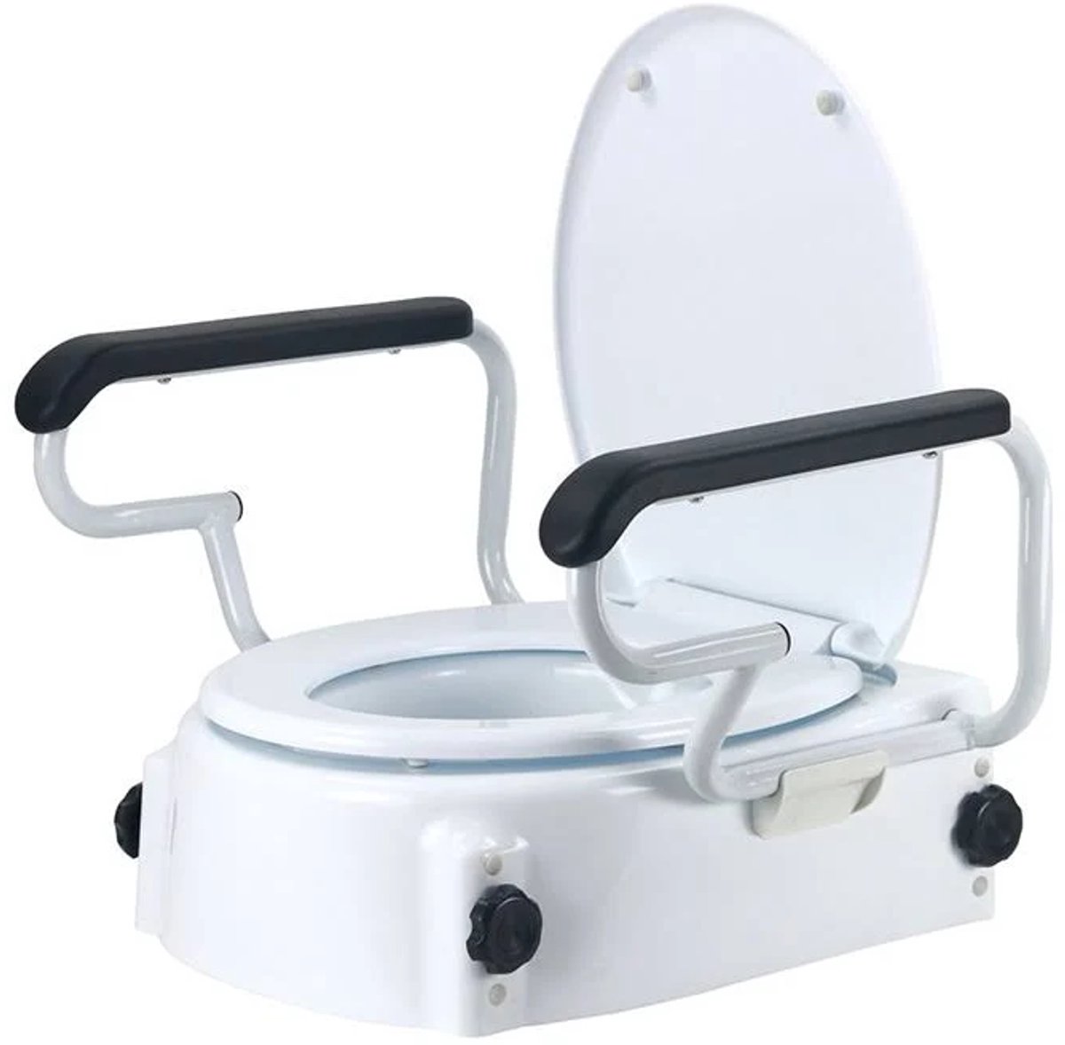 Toiletverhoger met opklapbare armleuningen en deksel - WC verhoger verstelbaar 3 standen 8cm, 12cm en 16cm