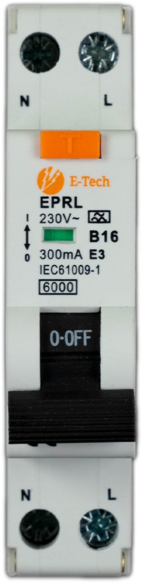 E-TECH Aardlekautomaat B16 300mA – 1P+N – Type A – 16A – 230V – 1 Module