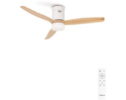 CREATE - Plafondventilator 40W silent Ø132 cm - Met Verlichting drie temperaturen - Met Afstandsbediening - 6 Snelheden - Timer - Zomer/Winter functie - Wit - WIND CALM