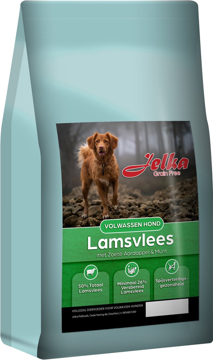 Jelka 2kg graanvrij lam munt medium hondenras