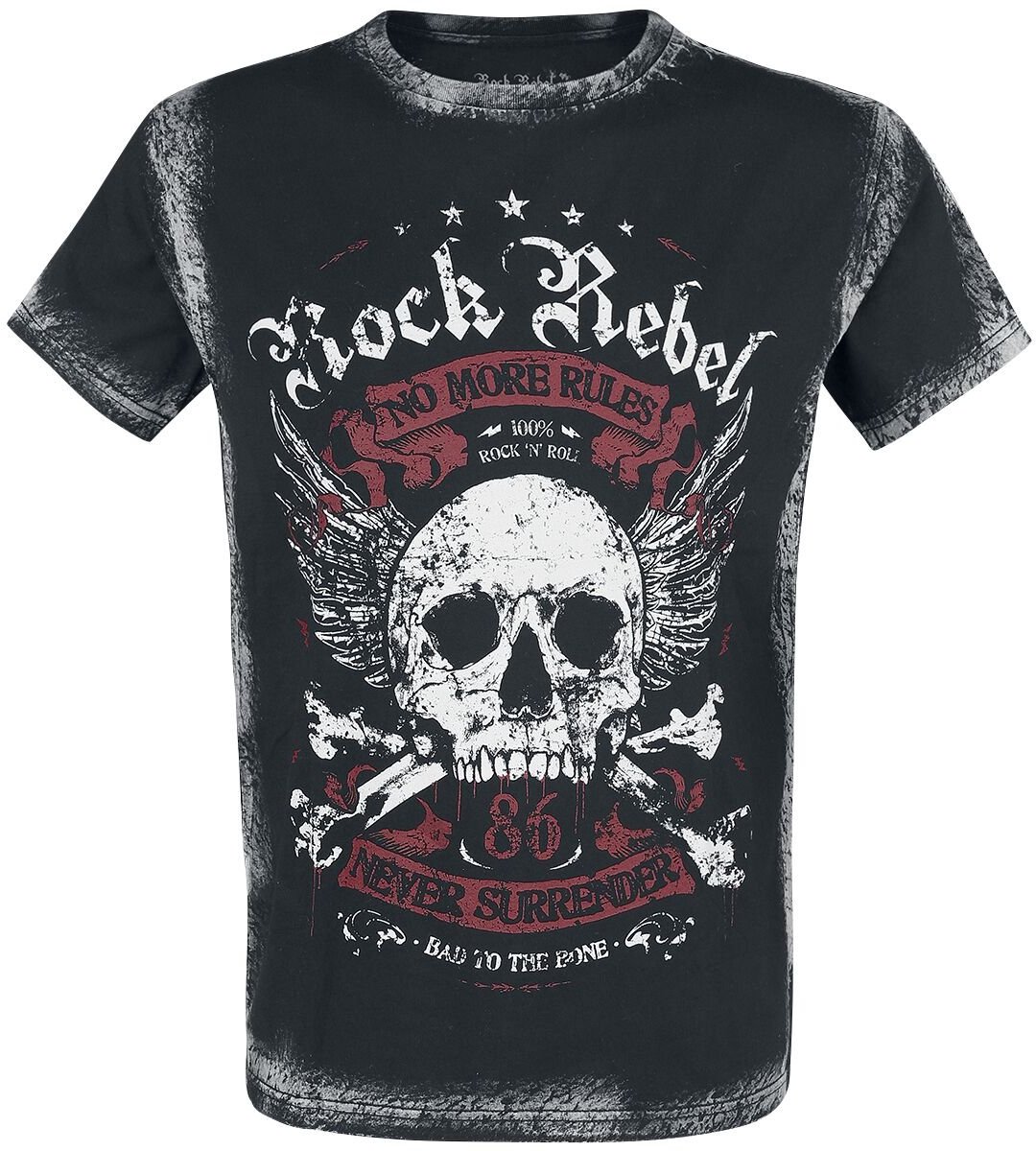 Rock Rebel by EMP Zwart t-shirt met frontprint en wassing - Heren - 5XL