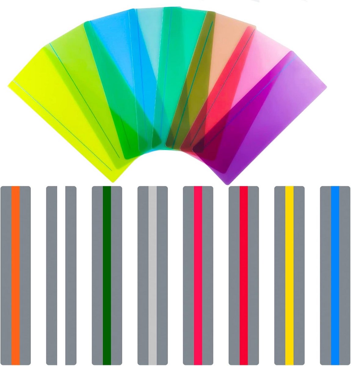 16-Delige Gekleurde Leeshulpmiddelen Overlay Strips voor Dyslexie en Concentratie