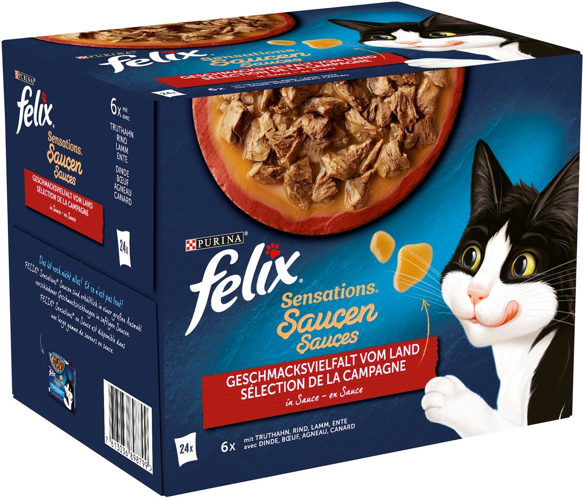 Felix Felix Katten natvoer, 'Sensations Saucen - Geschmacksvielfalt vom Land', Adult, Multipack (24 x 85g), 2.04 kg