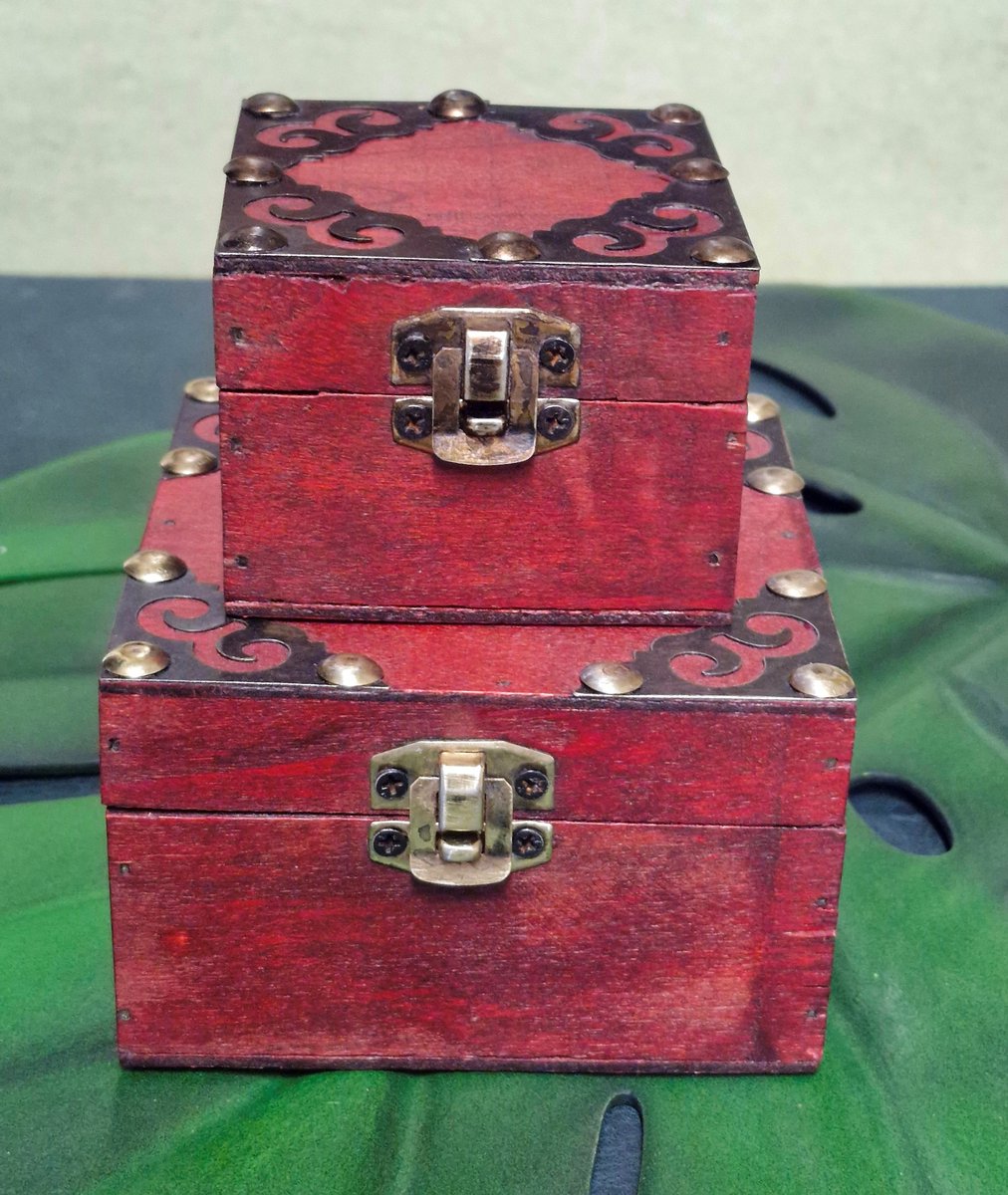 Set van 2 Vintage Kistjes - Bruin - Opbergkist - Vierkant - 10x6x10cm