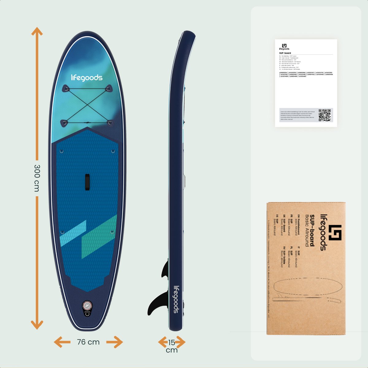 LifeGoods SUP Board Allround Compact - met Zitje - 120 KG Draagkracht - 300 x 76 cm - Opblaasbaar - Compleet SUP pakket - Blauw/Groen – foto 7
