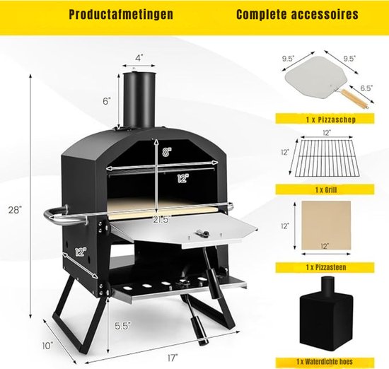 Zyrex® Pizza oven Buiten - Pizza oven Buiten - Pizza oven Buiten Gas - Zwart - 31cm x 54cm x 72cm — afbeelding 4