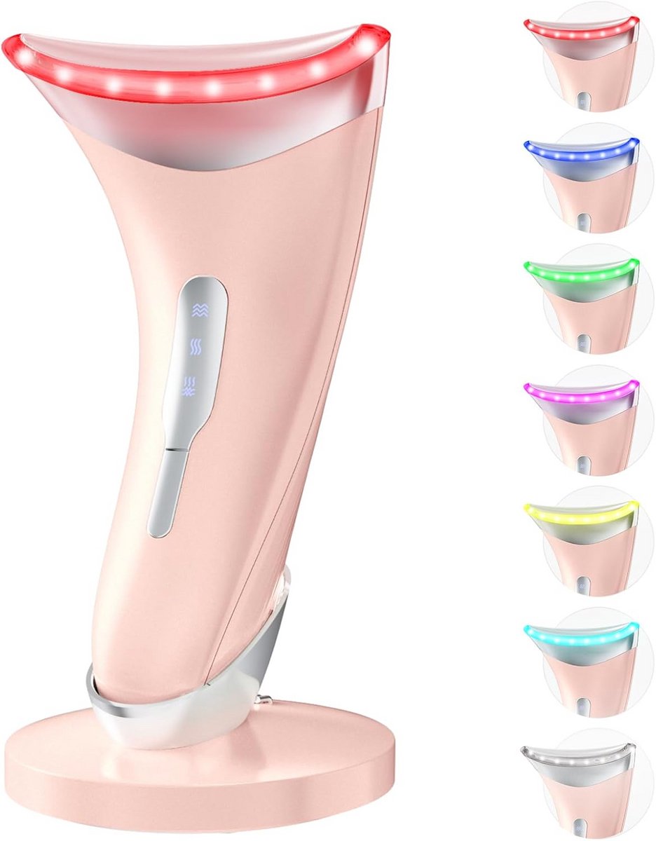 Gezichtsmassage Apparaat met 7 Kleuren LED Lichttherapie & Warmte - Anti-Rimpel & Huidversteviging