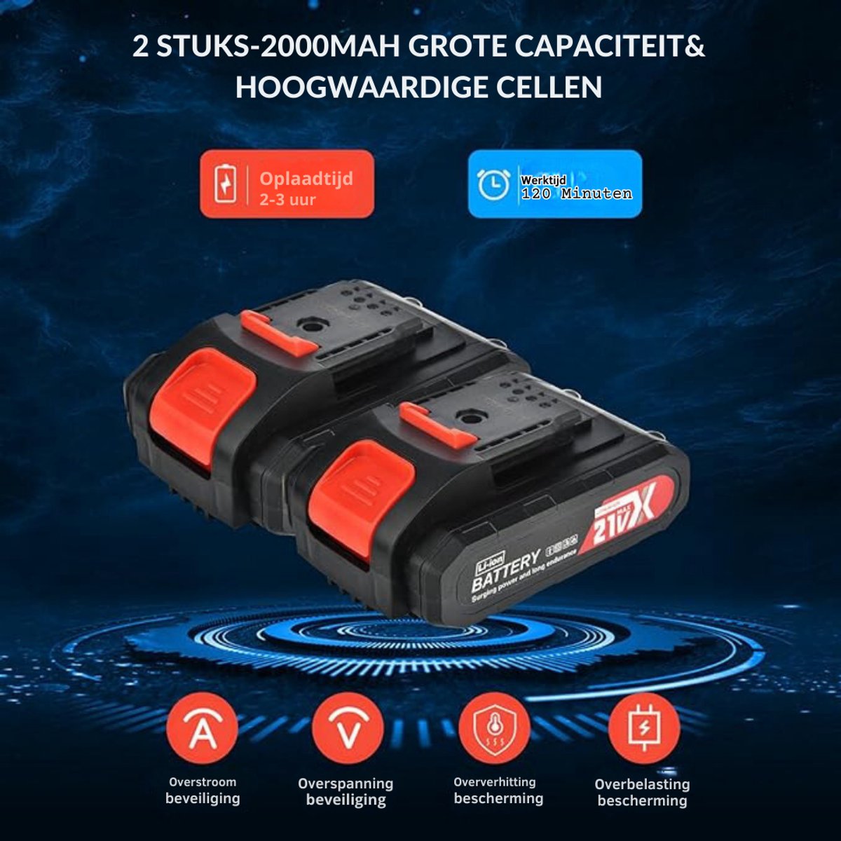Zyrex® Elektrische Snoeischaar Incl. Opbergkoffer, 2 Accu’s en Meer - Professioneel Heggenschaar op Batterij - Draadloos Elektrisch Takkenschaar - Rood/Zwart - 10 cm x 3 cm x 30 cm thumbnail 7