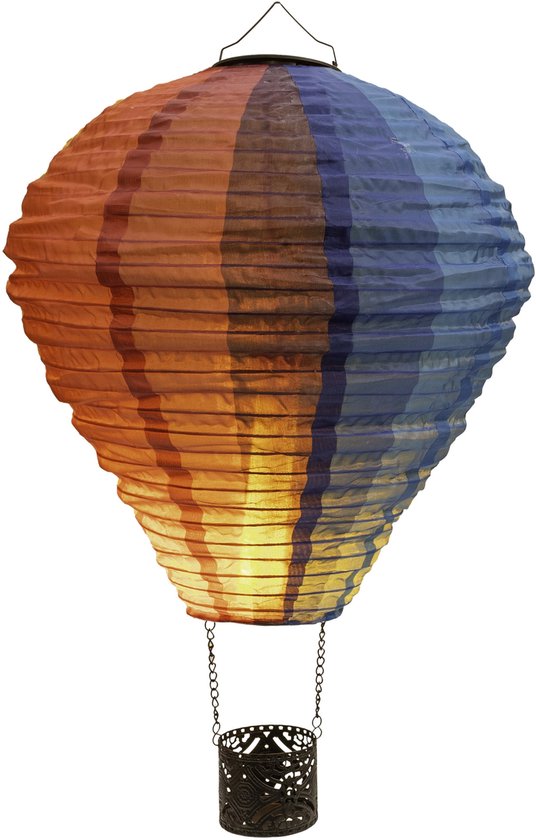 Anna's Collection Solar luchtballon lampion - gekleurd - 20 led lampjes - vlam effect - 20 x 42 cm - zonne-energie lantaarn