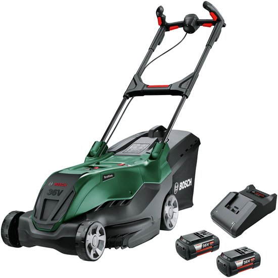 Bosch AdvancedRotak 36V-44-750 - Accu grasmaaier - Inclusief 2x 36 V Li-Ion accu (4.0 Ah), AL 36V-20 lader en opvouwbare opvangbak