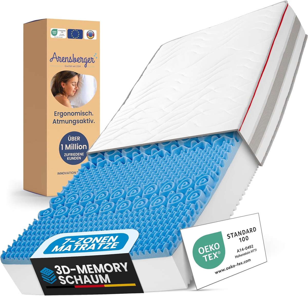 Arensberger FLEXX Koudschuim Matras – 120cm x 200cm x 25cm – met 3D Memory Foam 7-Zones Omkeerbaar Matras met H4, H3, H2 Gemengde Hardheid en Optimale Drukverlaging - matras 120 x 200 cm