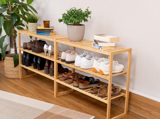 Stapelbaar Bamboe Rek - 3 Niveaus - Ideaal als Schoenenrek, Badkamer of ...