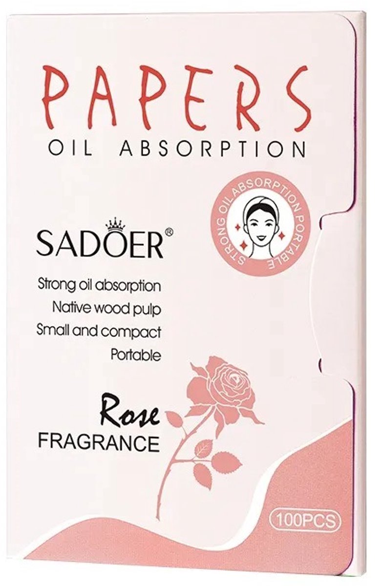 SADOER Olie Absorberend Papier | Oil Control Gezicht | Blotting Papers | Gezichtsolie Verwijderen | Anti Acne | Matterende Doekjes | Vette Huid | Make-up doekjes | Rozen Geur | Talg Regulatie | Compact Draagbaar | Gezicht Reiniging doekjes | 100X