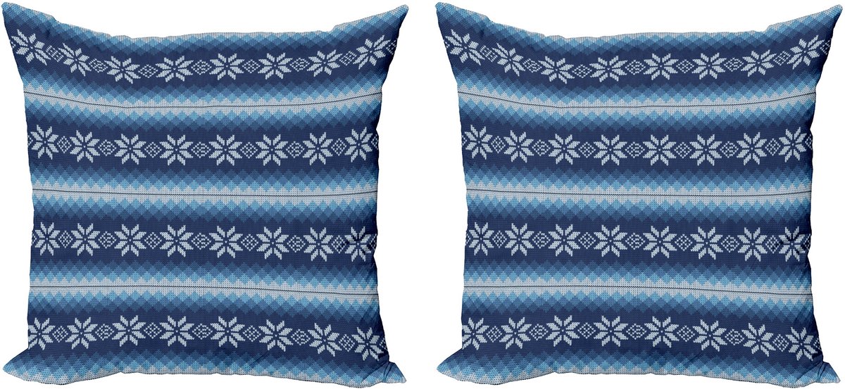 ABAKUHAUS Winter Kussenhoezenset (2 stuks), traditioneel jacquard, 50 cm, blauw en wit Blauw Wit
