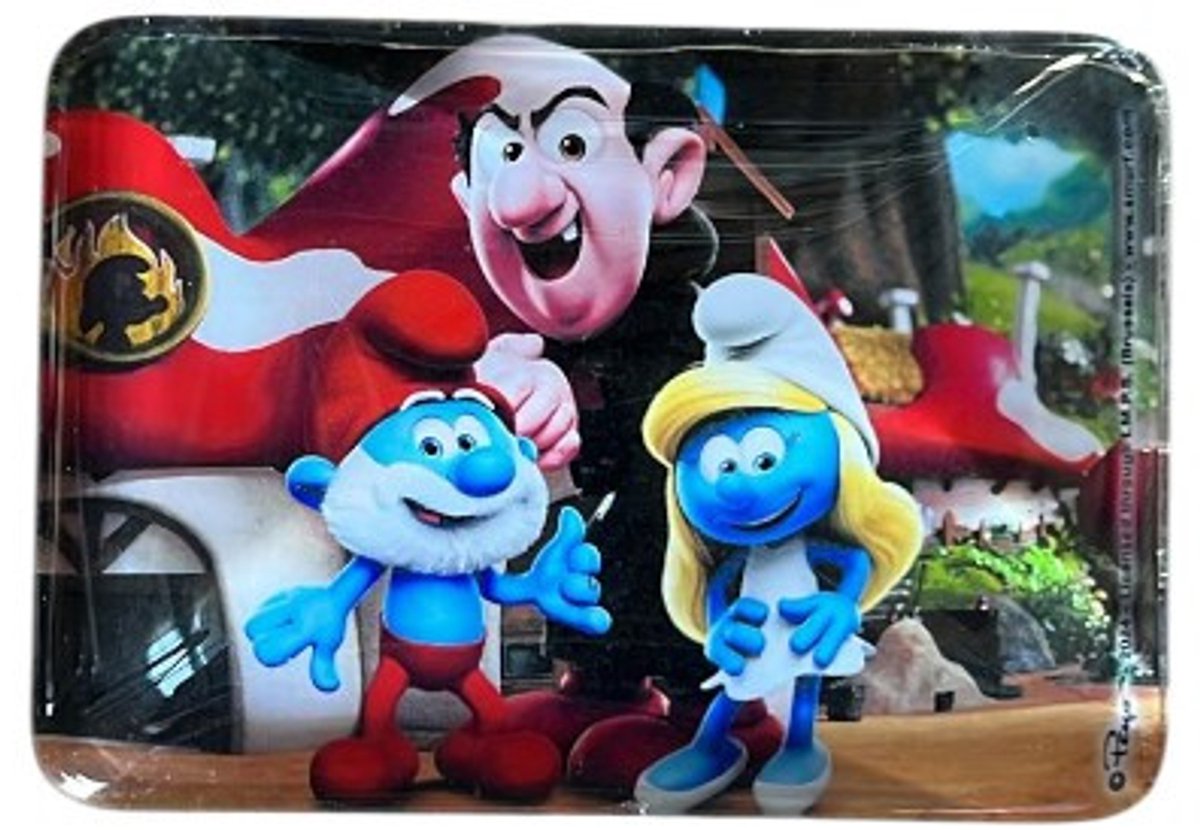 Smurfen Glasmagneet Rechthoek 5 x 6 cm – Smurfin, Grote Smurf en Gargamel – Power Gift – Koelkastmagneet Cadeau