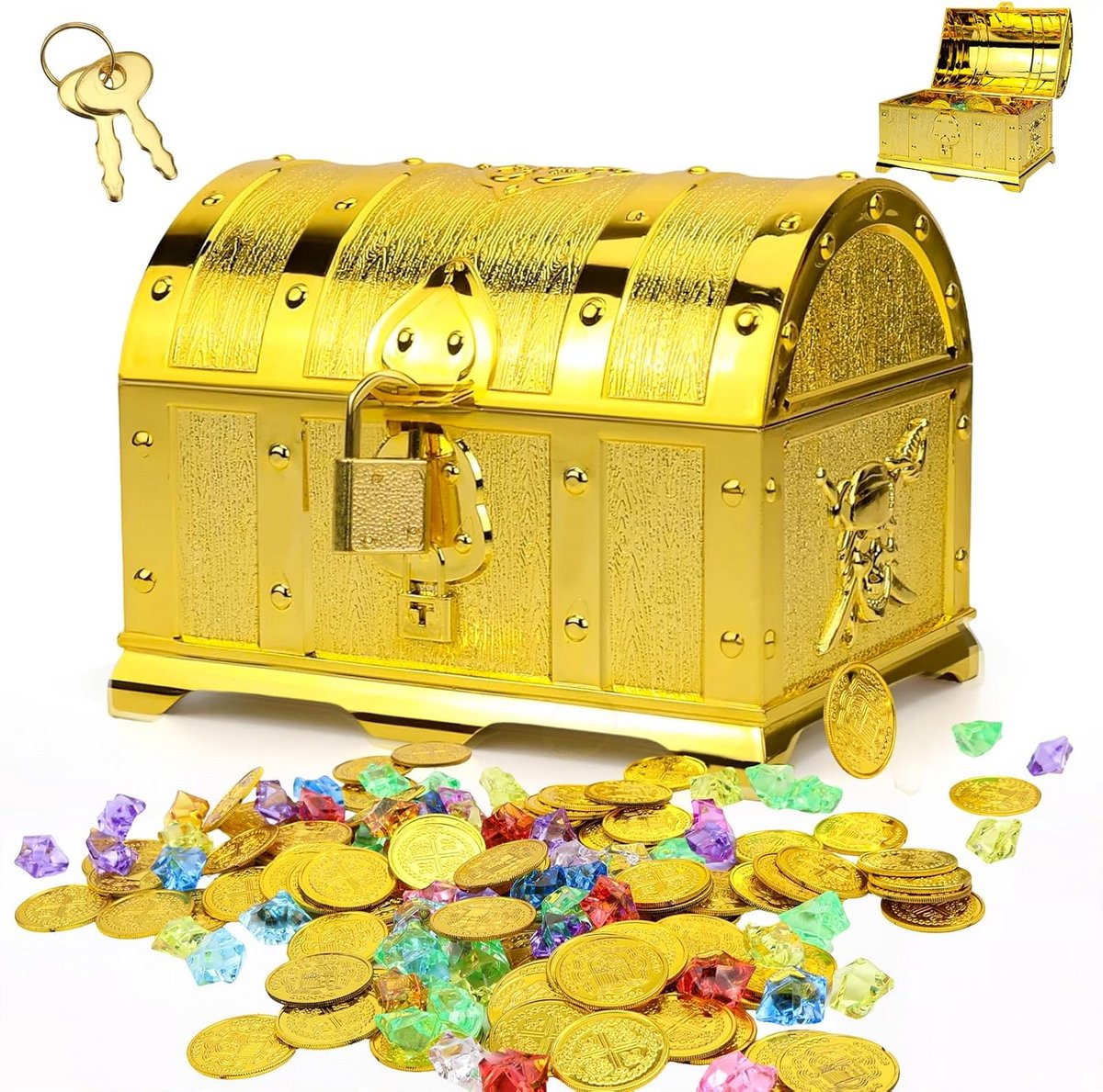 Grote Schatkist met Gouden Munten en Edelstenen voor Kinderen en Feestjes