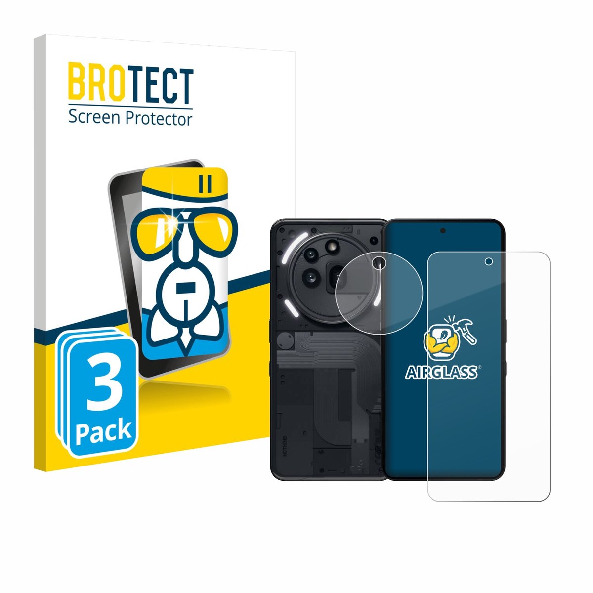 Screenprotector 3 Stuks voor Nothing Phone (3a) Pro (Voor+Camera) Beschermglas transparant