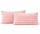 Set de 2 Coussins décoratifs 30x50 cm Rose | Tissu côtelé de Luxe double face | Coussins intérieurs inclus | Moelleux, doux, peluche, nounours | Ensemble de coussins décoratifs | Coussins pour canapé à l'intérieur, salon | Coussins Décoration