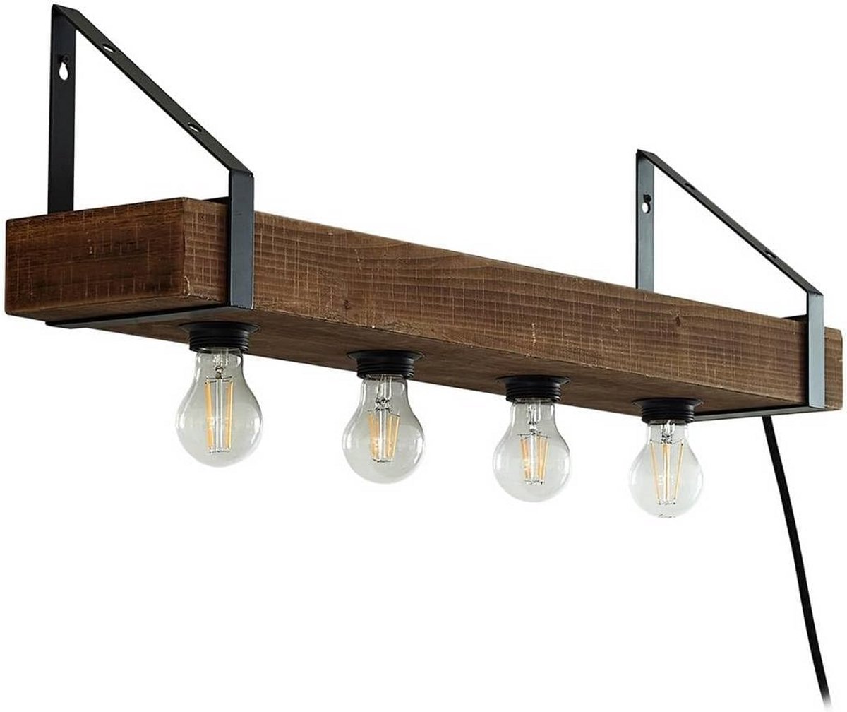Rustieke Houten Wandlamp met USB-aansluiting voor Binnenverlichting