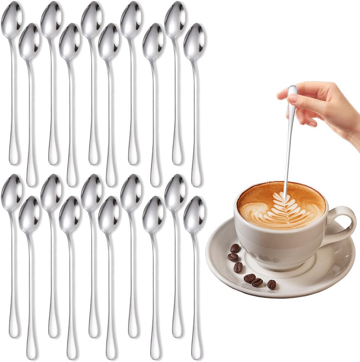 20x Lange Ijslepel of Latte Macchiato Lepel Set 20 cm RVS