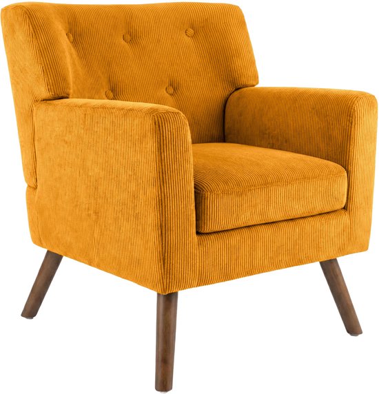 CLP Kioni Fauteuil - met armleuning - volwassen - relax - landelijk - stoelpoten van hout - ribstof - corduroy - oranje
