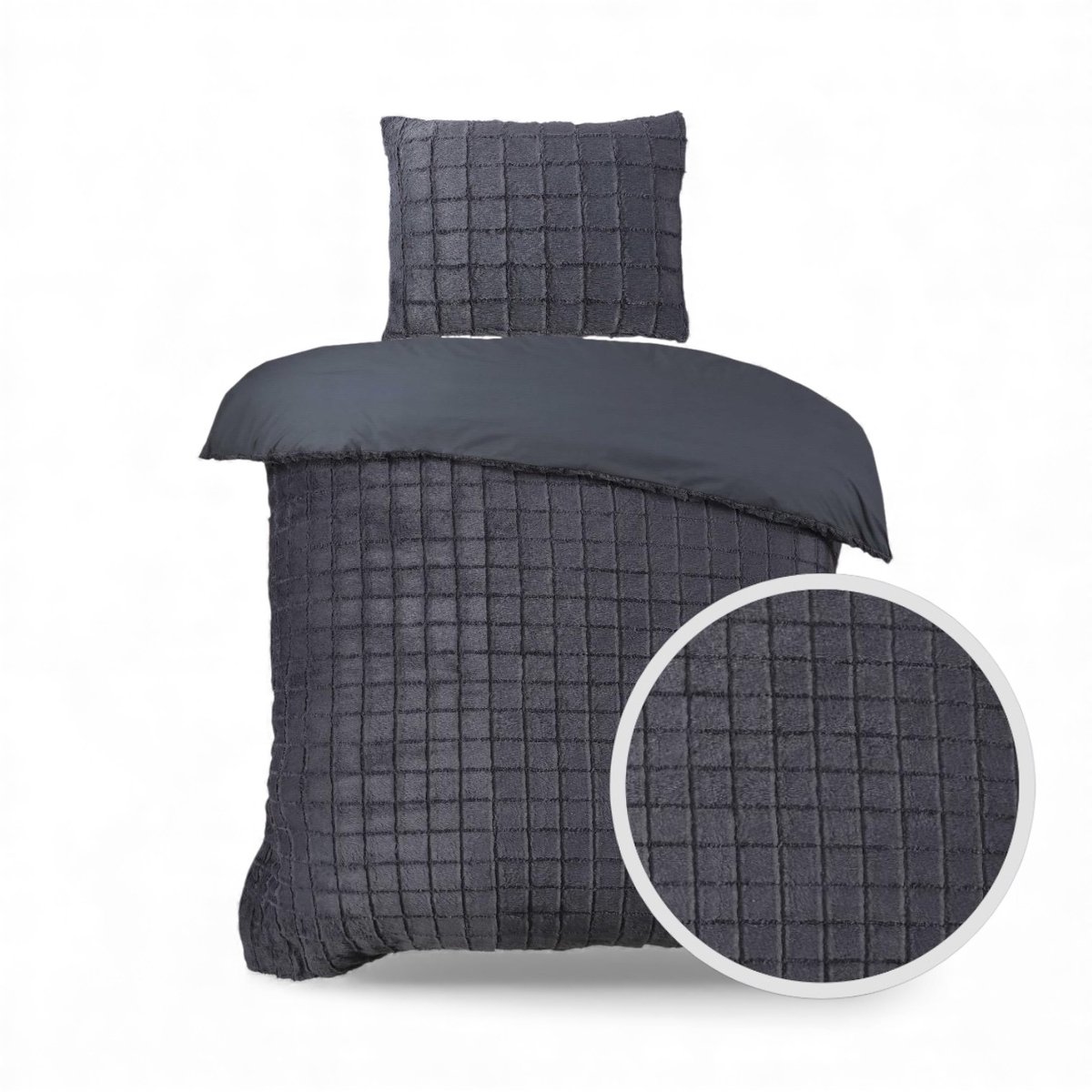 Husch Teddy Fleece Faux Fur Dekbedovertrek Antraciet - Eenpersoons - 140x200/220 cm - Heerlijk Zacht